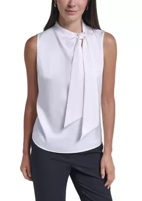 Sleeveless Asymmetrical Pleat Neck Blouse by Calvin Klein