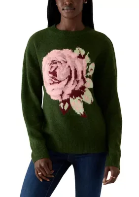 Long Sleeve Floral Motif Sweater
