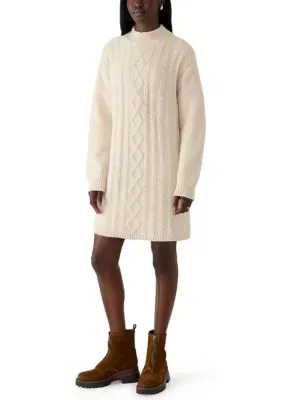 Long Sleeve Mock Neck Cable Knit Sweater Dress by Oak & Trellis