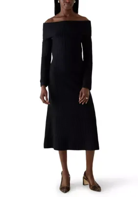 Long Sleeve Off the Shoulder Midi Sweater Dress