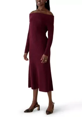 Long Sleeve Off the Shoulder Midi Sweater Dress