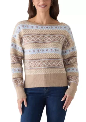 Fair Isle Boat Neck Slouch Sweater by Olive  Oak