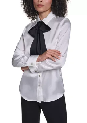 Long Sleeve Bow Neck Shirt by Karl Lagerfeld
