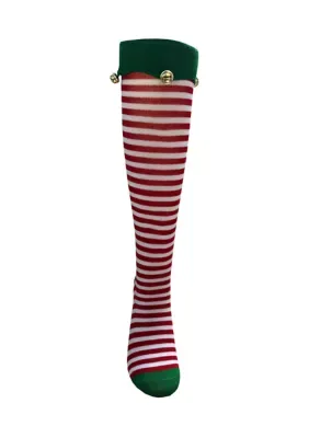 Striped Jingle Bell Knee High Socks by Wonderly
