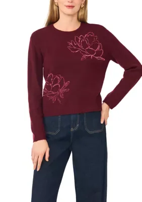 Long Sleeve Floral Appliqu Sweater