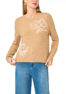 Long Sleeve Floral Appliqu Sweater
