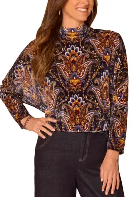 Long Sleeve Batwing Paisley Print Top by Democracy