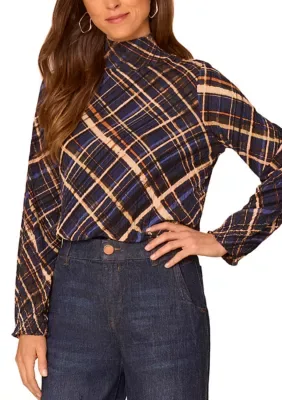 Long Sleeve Zip Back Turtleneck Print Top by Democracy