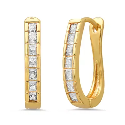 18k White Gold Plated Brass Simulated Diamonds Lever Back Huggie Earrings by Steeltime