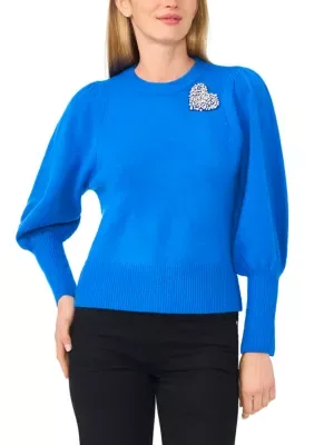 Long Puff Sleeve Jewel Shoulder Sweater by CeCe