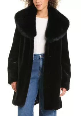 Mink Fox Fur Collar Coat by Jones New York