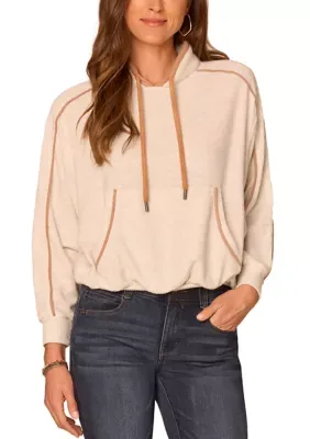 Long Sleeve Bubble Hem Mix Media Knit Top by Democracy