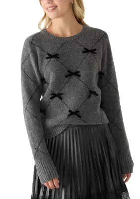 Crew Neck Bow Pullover Sweater by A Byer