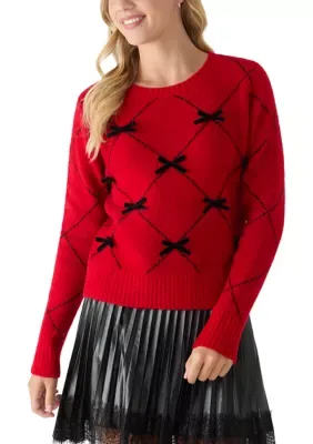 Crew Neck Bow Pullover Sweater