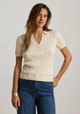 Cable Cotton-Blend Short-Sleeve Sweater by Ralph Lauren