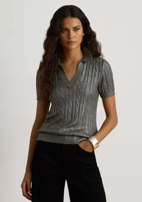 Metallic Cable-Knit Short-Sleeve Sweater by Ralph Lauren