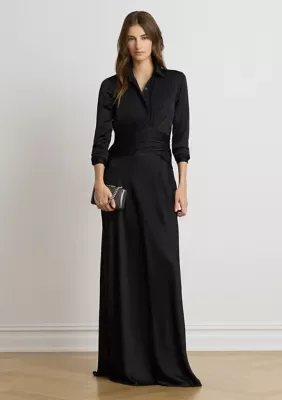 Pleated Button-Up Charmeuse Gown by Ralph Lauren