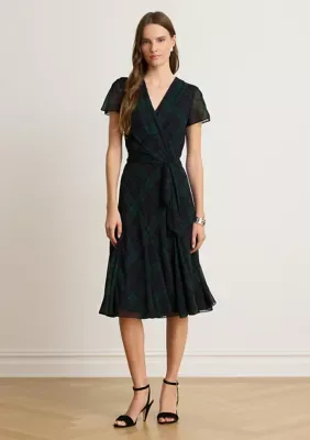 Black Watch Georgette Surplice Dress by Ralph Lauren