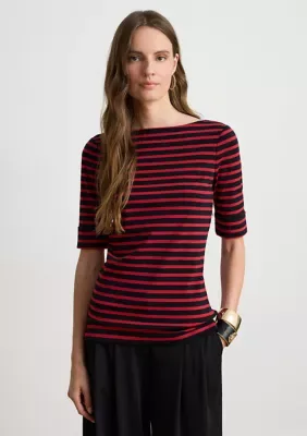 Striped Stretch Cotton Boat Neck T-Shirt by Ralph Lauren