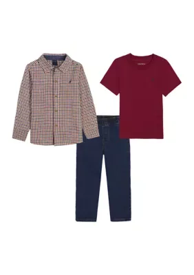 T-Shirt and Pants Set with Collared Shirt by Nautica