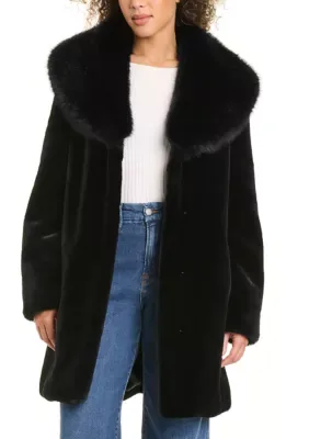 Peter Pan Shirring Fur Collar Coat by Jones New York