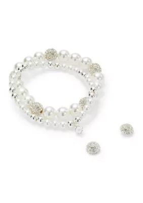 Crystal Stud Beaded Pearl Stretch Bracelet Set by Crown & Ivy