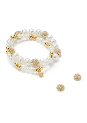 Crystal Stud Pearl Stretch Bracelet Set by Crown & Ivy
