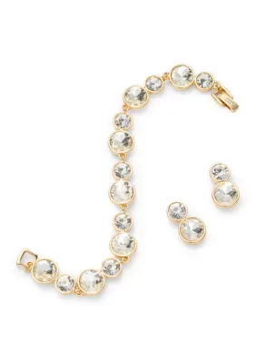 Bezel Drop Earrings and Bracelet Set by Crown & Ivy