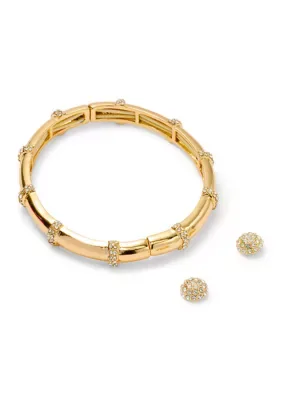 Pav Stud Earrings and Stretch Bangle Bracelet Set by Crown & Ivy