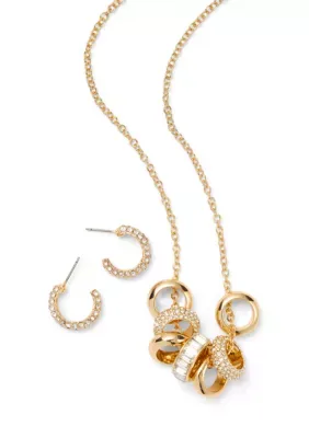 Crystal Hoop Earrings with Rondelle Charm Frontal Necklace Set by Crown & Ivy
