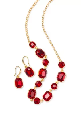 Square Stone Drop Earrings and Frontal Stone Necklace Set by Crown & Ivy