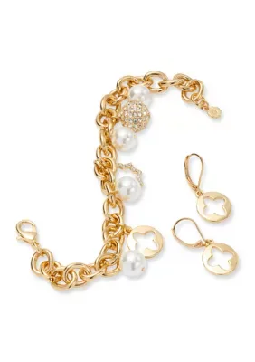 Pearl Quatrefoil Charm Bracelet and Drop Earrings Set by Crown & Ivy
