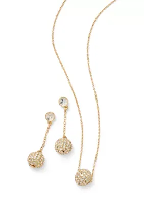 Crystal Ball Pendant Necklace and Linear Ball Drop Earring Set by Crown & Ivy