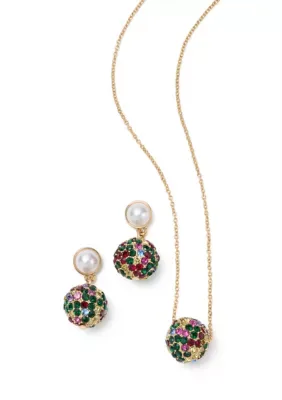 Rainbow Crystal Ball Drop Earrings and Pendant Necklace Set by Crown & Ivy