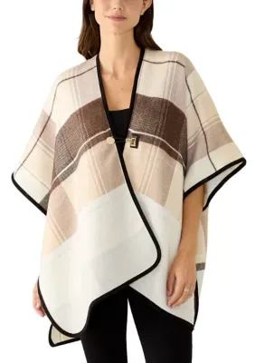 Plaid Reversible Topper with Toggle by Vince Camuto