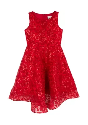 Sleeveless Sequin Scroll Mesh Dress by Rare Editions