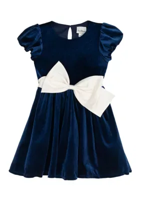 Short Sleeve Velvet Dress with Satin Bow by Rare Editions