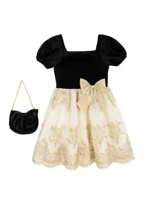 Velvet Bodice Glitter Soutache Dress by Rare Editions