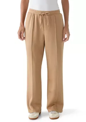 Slim Wide Leg Knit Pants with Pintucks