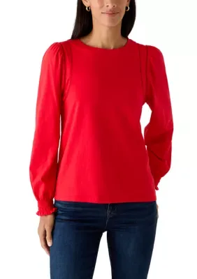Long Sleeve Crochet Trim Top by Crown & Ivy