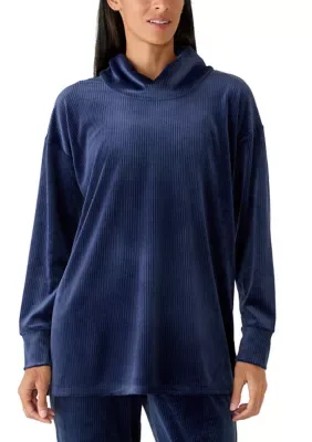 Ribbed Velour Cowl Neck Top by Kim Rogers