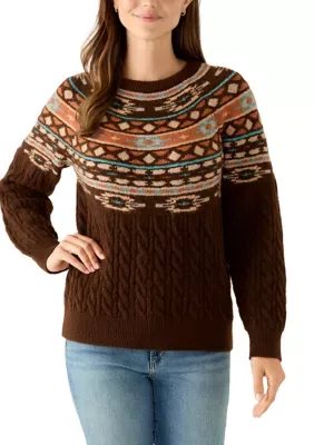 Fairisle Cable Mix Crew Sweater by Wonderly