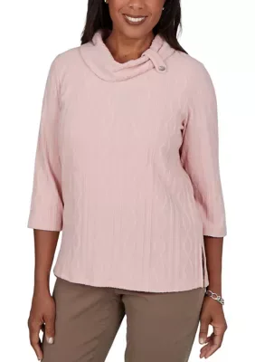 Sunset Ridge Plush Solid Cable Knit Sweater by Alfred Dunner