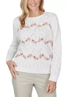 Sunset Ridge Chenille Sweater with Floral Embroidery by Alfred Dunner