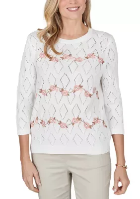 Sunset Ridge Ctn Acrylic Top with Floral Embroidery by Alfred Dunner