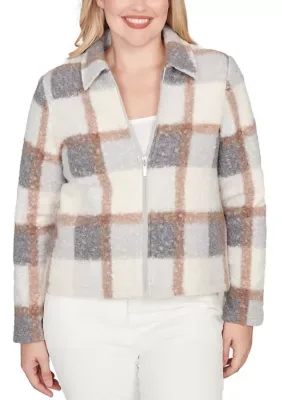Luxe Be a Lady Plaid Knit Boucl Jacket by Alfred Dunner