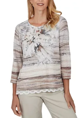 Sunset Ridge Texture Floral Top by Alfred Dunner
