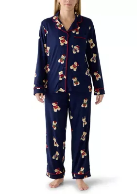 Long-Sleeve Notch-Collar Pajama Set