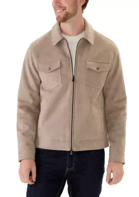 Long Sleeve Faux Suede Button Down Jacket