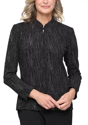 3/4 Sleeve Drizzle Printed Jacquard Zip Jacket
